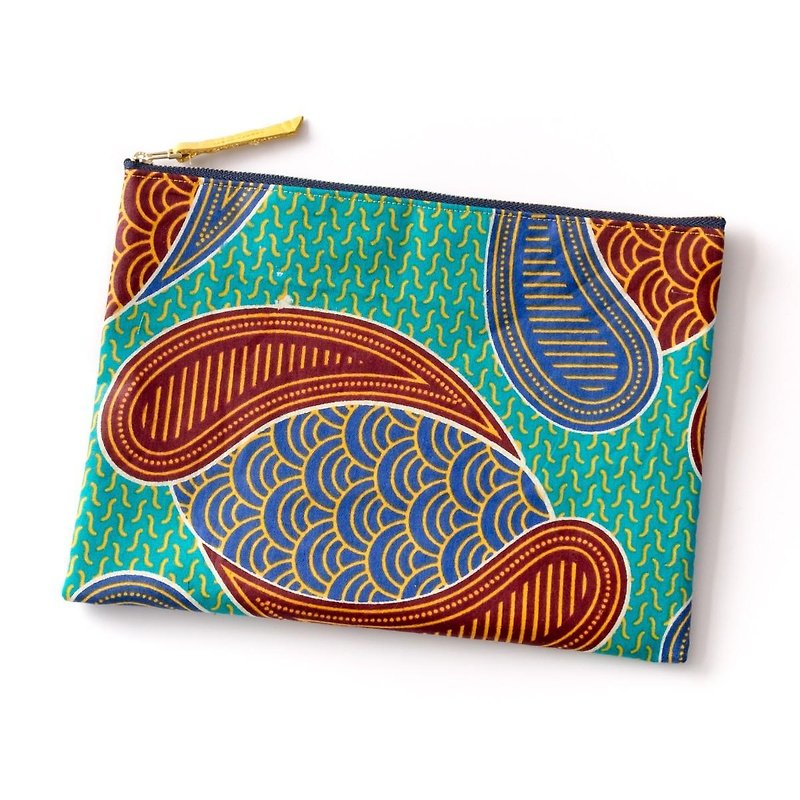 COTTON AFRICAN WAX PRINT POUCH FLAT TYPE - 化妝包/收納袋 - 棉．麻 綠色