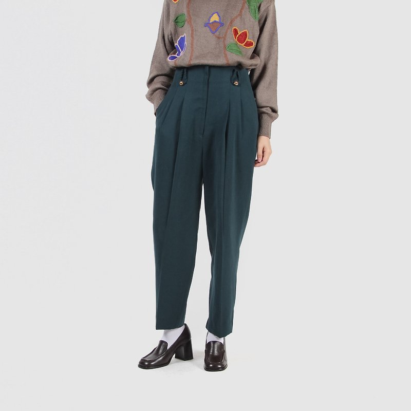 [Egg plant ancient] forest pleated suede vintage old pants - Women's Pants - Polyester Green