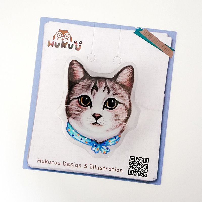 | Hand-painted illustration | Air cushion mobile phone holder-tabby cat on white background - Phone Stands & Dust Plugs - Plastic 