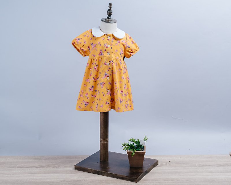 Round Neck Dress-Flower 30 For Children - กระโปรง - ผ้าฝ้าย/ผ้าลินิน สีส้ม