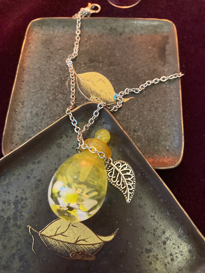 Essential Oil Necklace ~ Vitality Fountain (Yellow + Feather Jewelry) - Necklaces - Colored Glass Yellow