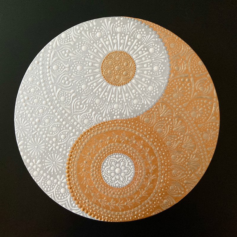 Custom-made product Yin-Yang Taiji Diagram (gold & silver) Dot Mandala 40cm - โปสเตอร์ - ผ้าฝ้าย/ผ้าลินิน สีทอง