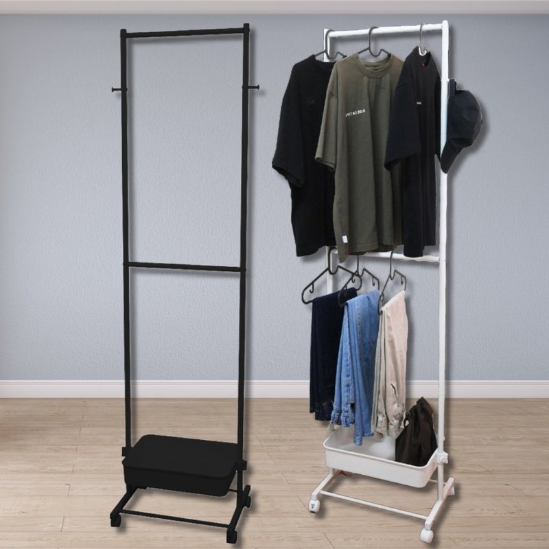 Japanese creative double-layer mobile clothes hanger floor-standing wardrobe rack children's clothes hanger - ตะขอที่แขวน - โลหะ 