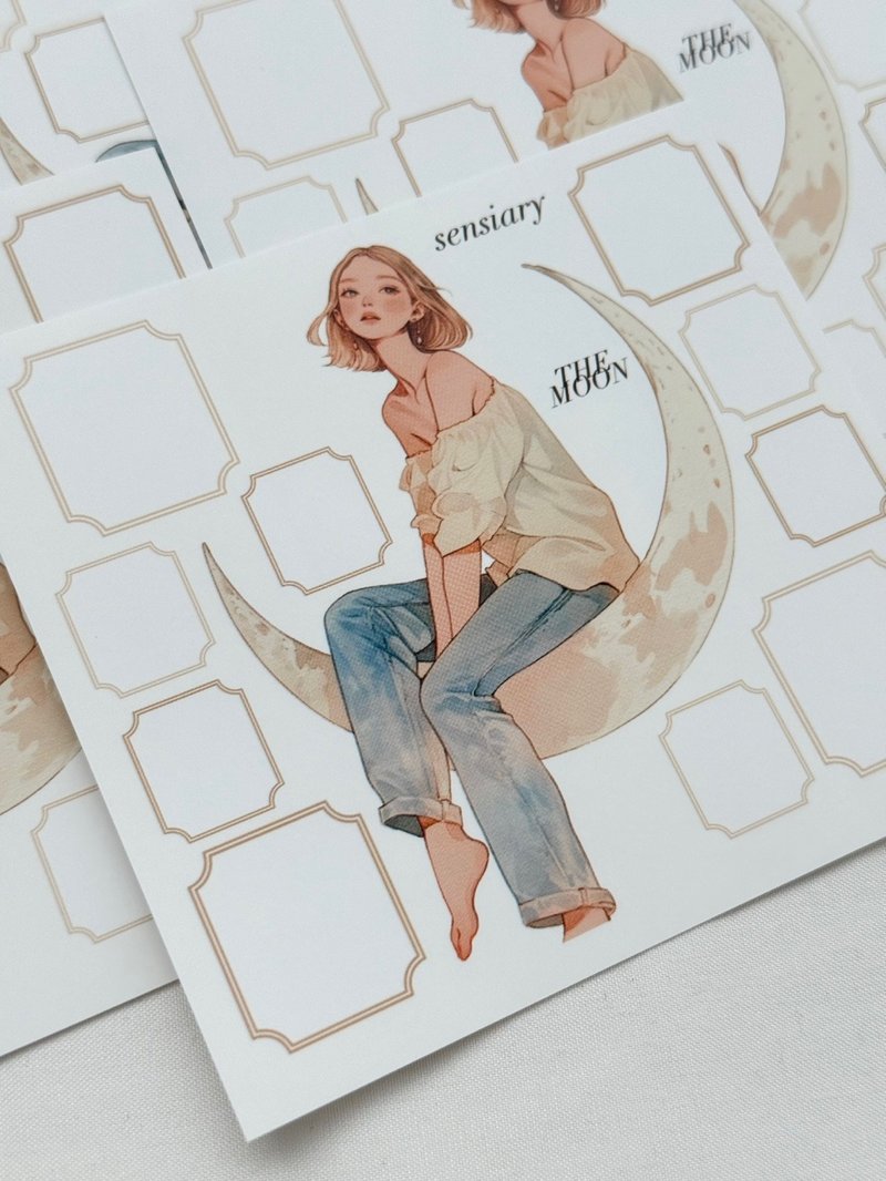 sensiary The Moon and Girl Mini Label Sticker 5sheets - 卡片/明信片 - 紙 