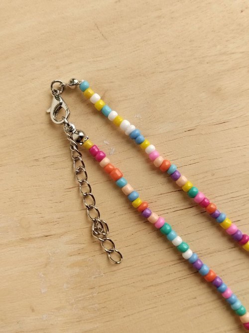 手作りガラスビーズ花ネックレス、パステルカラー（ピンク花