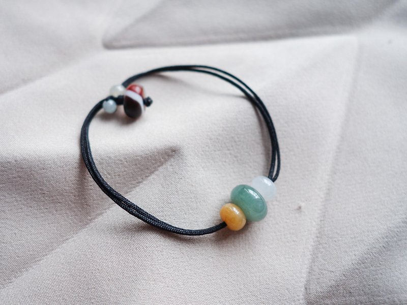 Ping An clasp three-color natural jade rope bracelet, Burmese jade, natural stone - สร้อยข้อมือ - หยก 