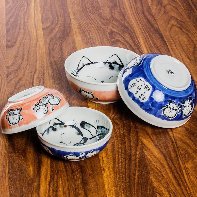 Japan imported Mino-yaki underglaze light-weight beckoning cat ceramic Japanese medium rice bowl noodle bowl soup bowl vegetable bowl - Bowls - Porcelain 