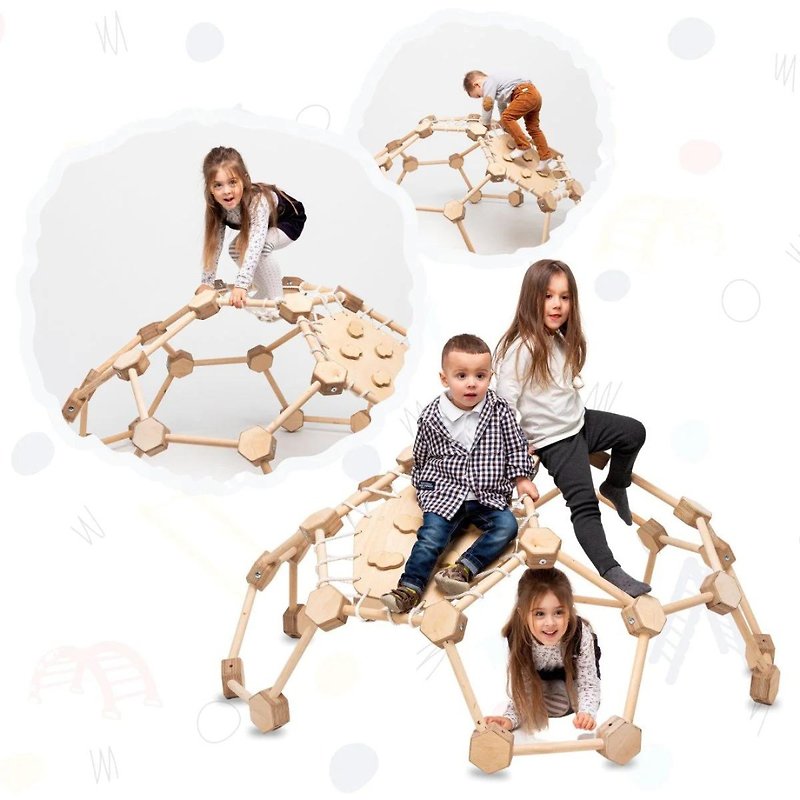จีโอโดมโครงไม้สำหรับปีนป่าย โดมปีนผาสำหรับเด็กอายุ 2-6 ขวบ ของเล่นมอนเตสซอรี่ - เฟอร์นิเจอร์เด็ก - ไม้ สีนำ้ตาล