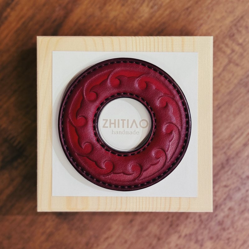 原創手工製作牛皮劍道刀鐔 生生流転 紅色 劍鍔 Tsuba - 運動配件 - 真皮 紅色