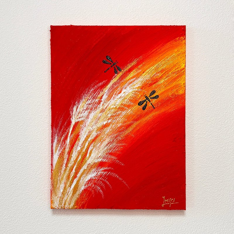 原画 オリジナル 絵画 アクリル画 夕焼け33.3×24.2cm - ポスター・絵 - その他の素材 レッド