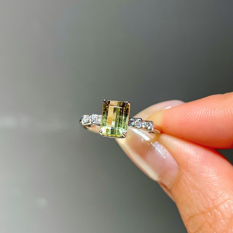 The Fusion  - 天然檸檬萊姆漸變雙色碧璽 (1.65ct) 18k白金鑽戒 - 戒指 - 貴金屬 銀色