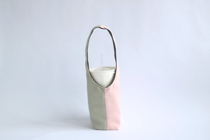 MaryWil麂皮雙面環保杯套飲料提袋-粉紅x灰綠 - 杯袋/飲料提袋 - 聚酯纖維 多色