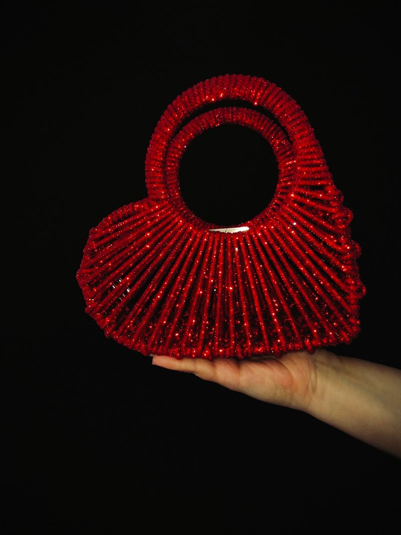 Red Heart Shape Rhinestone Bag | Sparkly handbag for party or daily use. - 手提包/手提袋 - 其他材質 紅色