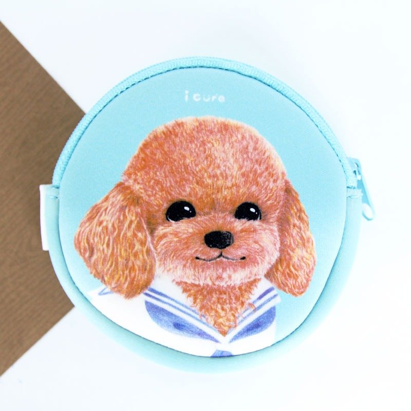 i money water blue purse hand-painted wind - H8. red poodle dog - กระเป๋าใส่เหรียญ - วัสดุกันนำ้ สีน้ำเงิน