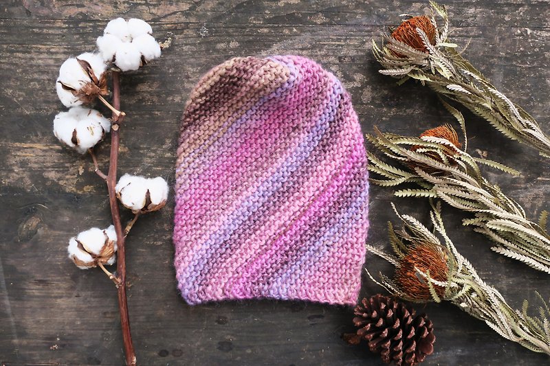 Mother's 100% Handmade Hat-Dwarf Fairy Hat-Pink Gradient-Gift/Christmas - หมวก - ขนแกะ สึชมพู