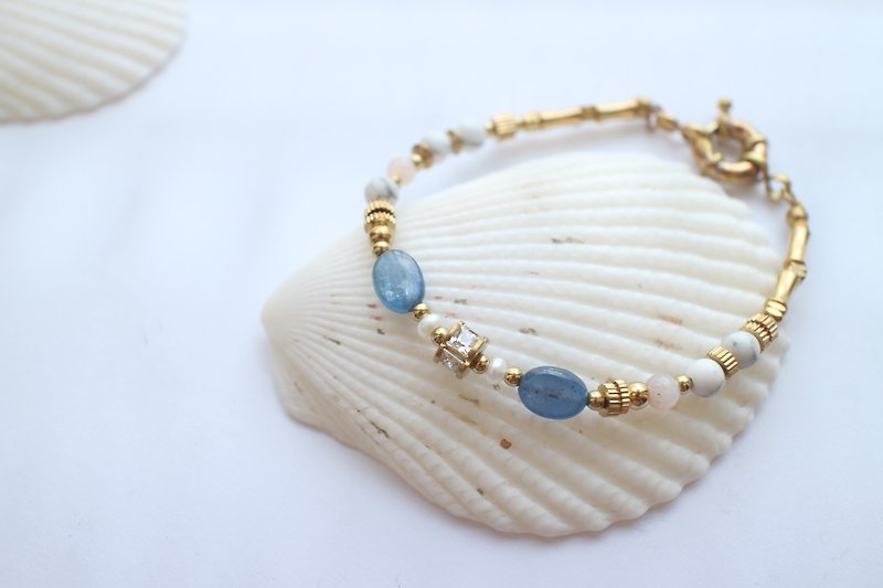Blue Sea-Natural stones brass  zircon handmade bracelet - Bracelets - Gemstone 