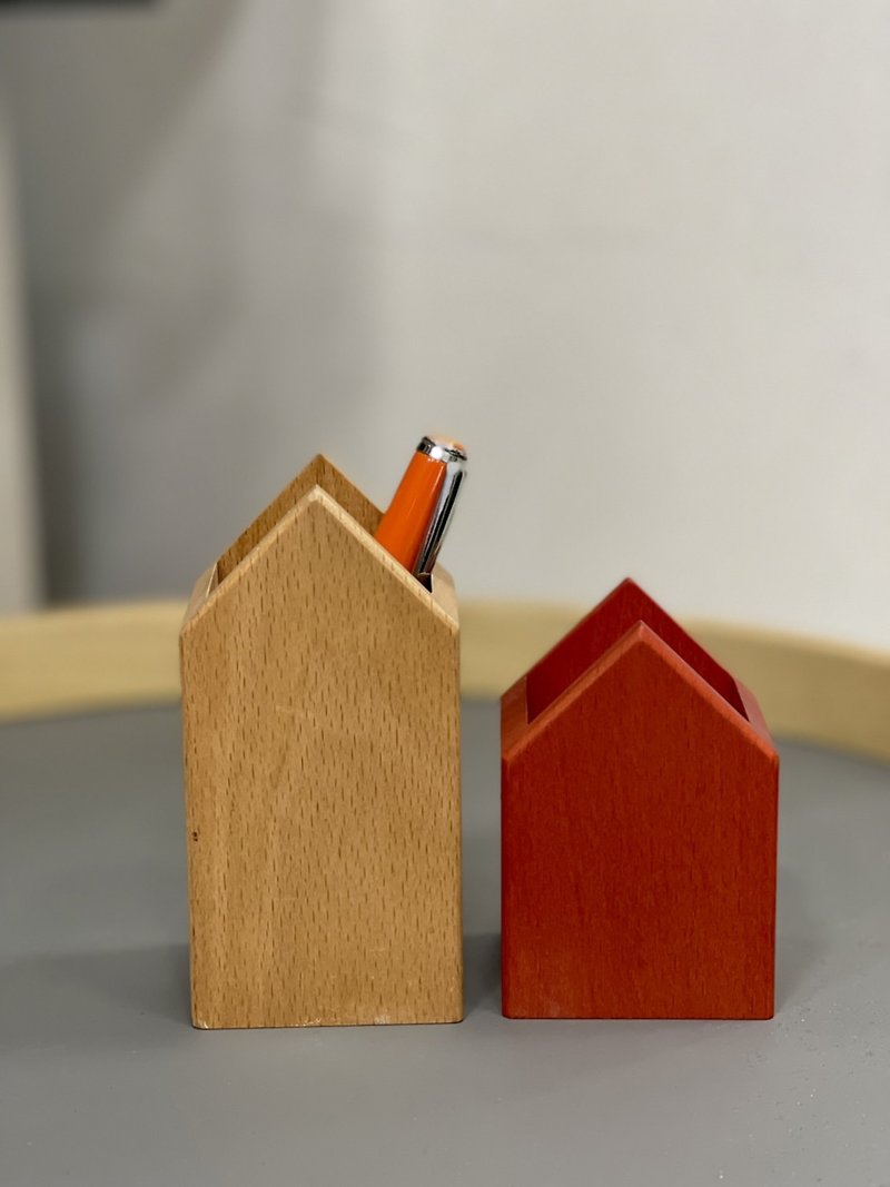 木造住宅スタイルのペンホルダー - ペン立て - 木製 イエロー