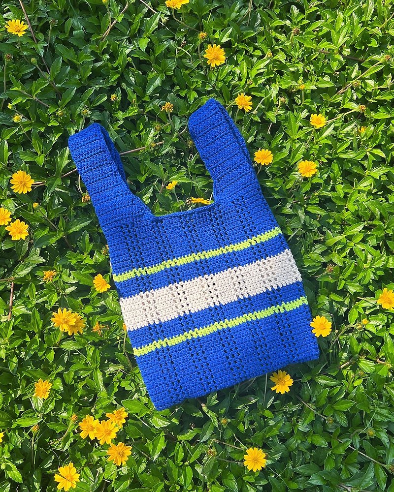 ผ้าฝ้าย/ผ้าลินิน กระเป๋าถือ สีน้ำเงิน - Multicolour striped carrybag