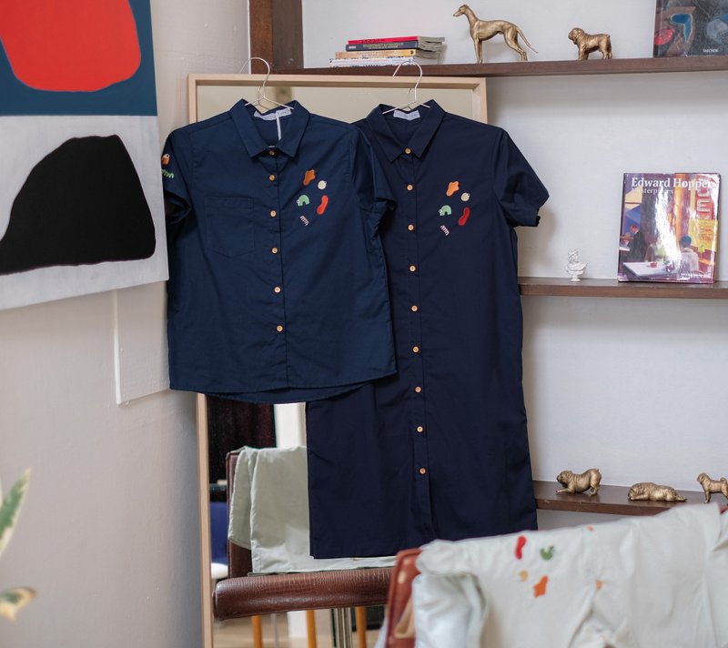 Shirt Dress : 連衣裙  Navy Color 藍色 Ameba desi - 洋裝/連身裙 - 棉．麻 藍色