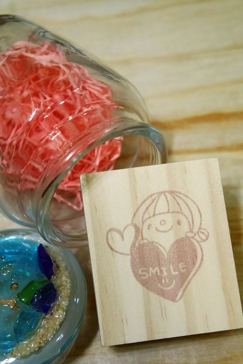 Hand carved stamp / love girl / SMILE - Stamps & Stamp Pads - Rubber 