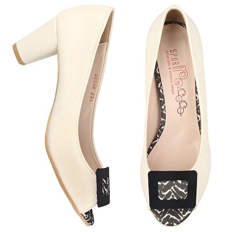 【Summer must buy】SPUR Leaf block opentoe heels 28056 IVORY - รองเท้าส้นสูง - หนังแท้ 