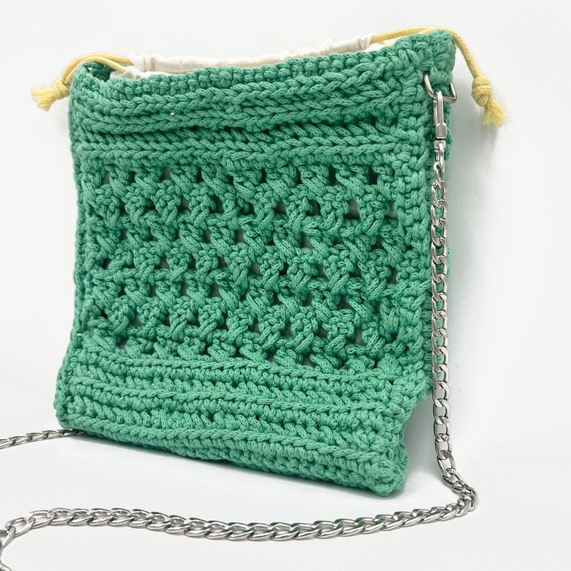 【2Way bag】Azure Weave Shoulder and Crossbody Phone Bag | Summer - กระเป๋าแมสเซนเจอร์ - ผ้าฝ้าย/ผ้าลินิน สีเขียว