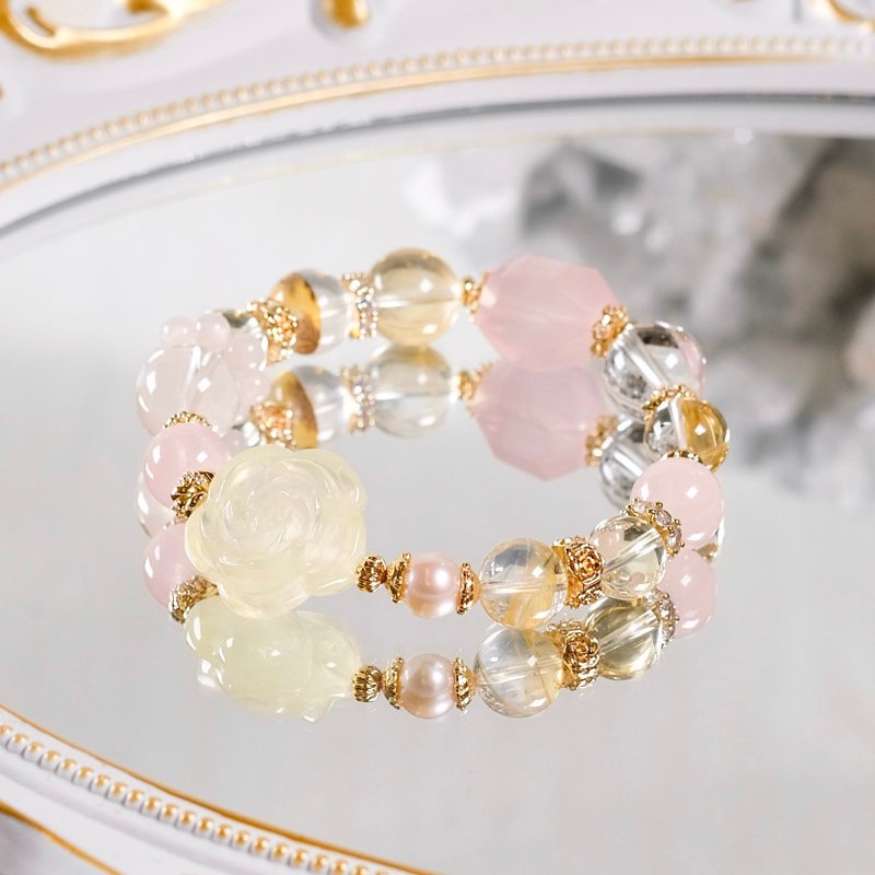 Citrine small gum pollen crystal white crystal pearl bracelet natural mineral crystal - Bracelets - Crystal Multicolor