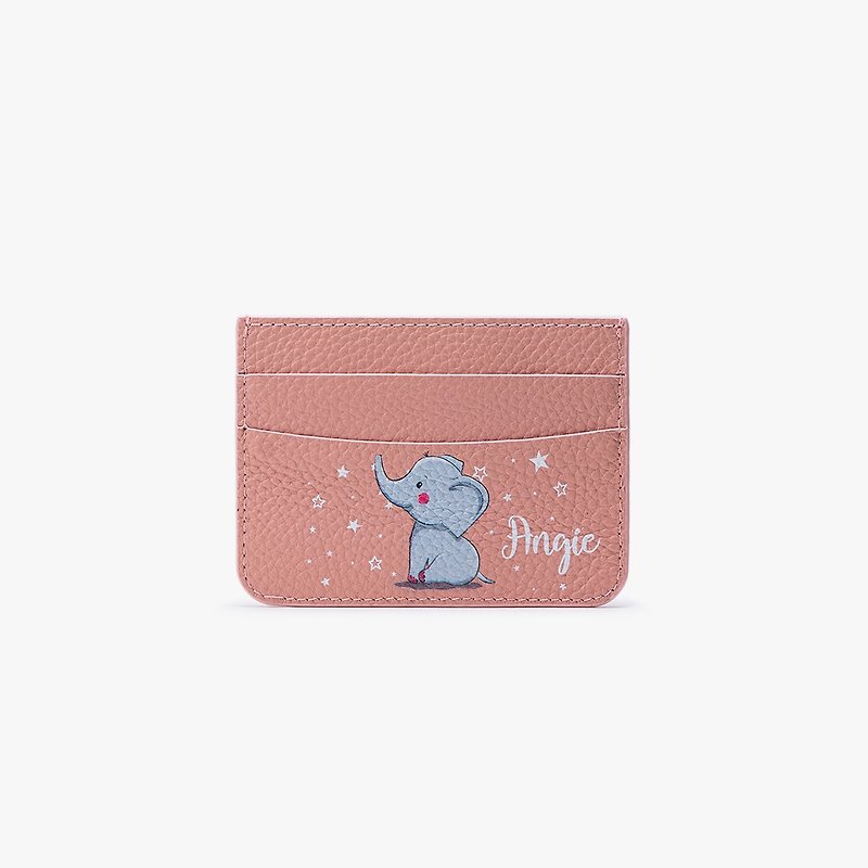 Dearcase Pink Elephant Card Holder Honey Plum Powder Customized Card Holder- (customized name) - Wallets - Genuine Leather 