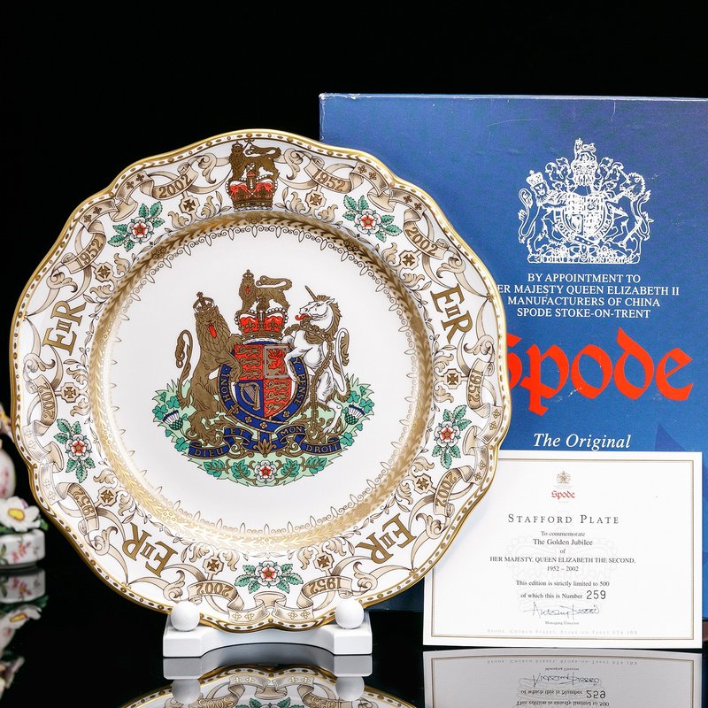 限量英國製Spode女王2002年金碧輝煌24k嵌金骨瓷陶瓷大盤裝飾盤 - 擺飾/家飾品 - 瓷 