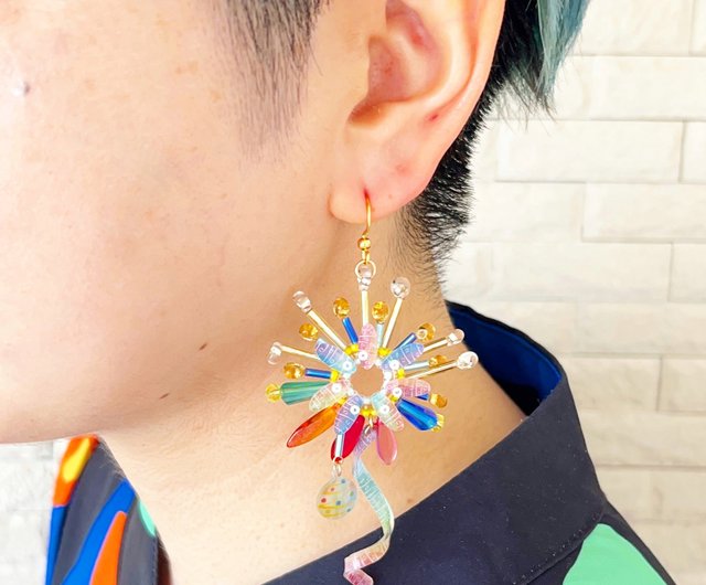 受注生産】ヨーヨー柄の花火ピアス・イヤリング/カラフル