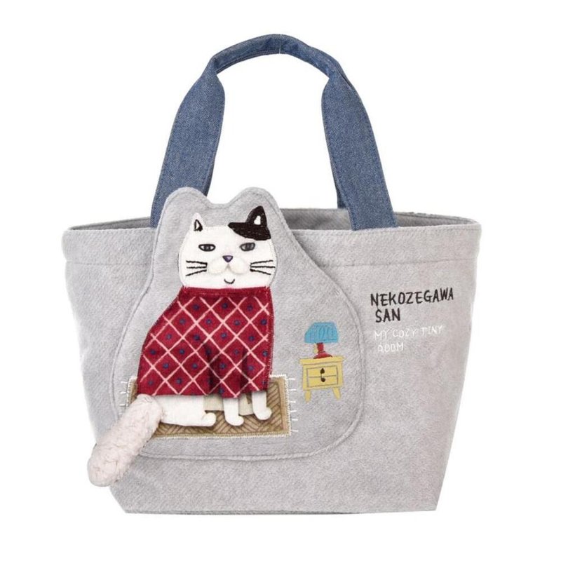 Kusuguru Japan 手拿包 前口袋立體貼花造型拉鍊時尚托特包 -灰色 - 手提包/手提袋 - 聚酯纖維 灰色