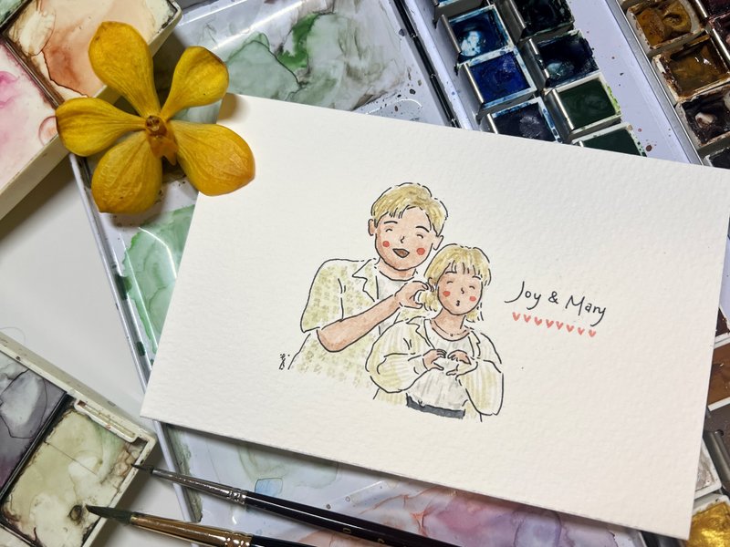 簡單水彩似顏繪 / 2人 / 客製人像畫 - 似顏繪/客製畫 - 紙 多色