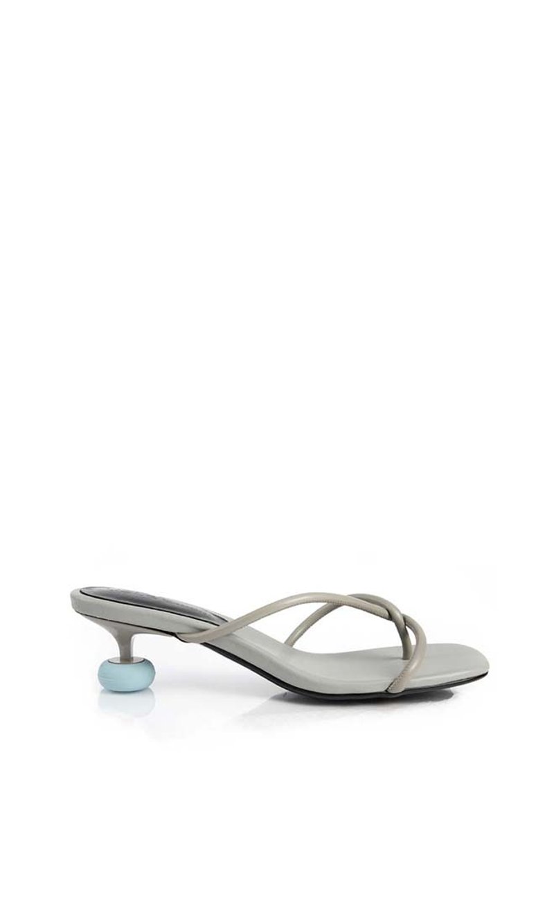 AISLE by abcense oval strapped sandals-grey - รองเท้ารัดส้น - หนังแท้ สีเทา