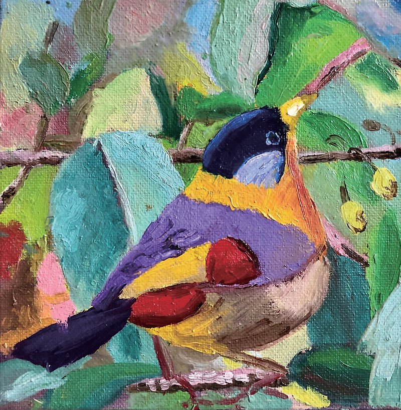 Goldfinch Bird Painting, Original oil painting, Miniature artwork