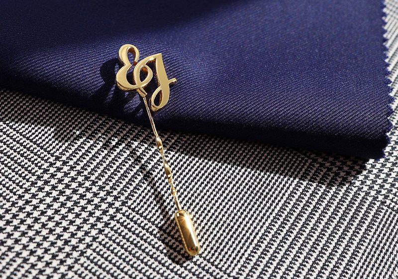 Wedding lapel pin for groom, Gold-plated tie pin Initials, Custom lapel pin - Ties & Tie Clips - Sterling Silver Gold