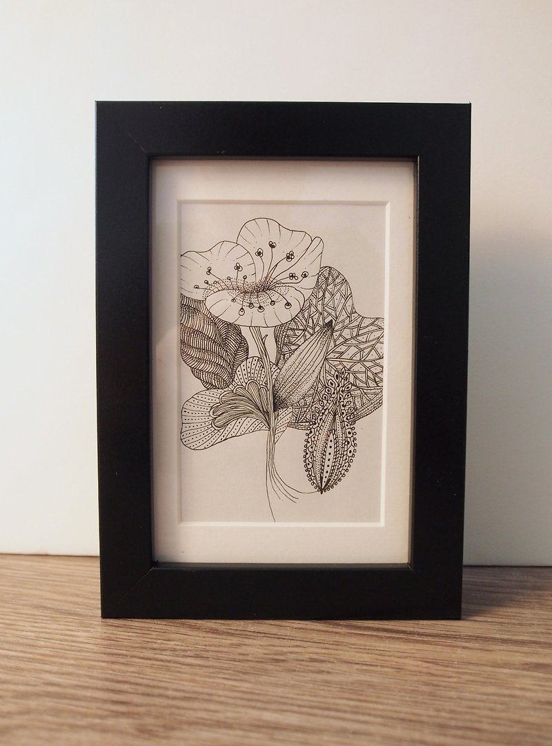 B&W drawing with frame / flower - กรอบรูป - กระดาษ 