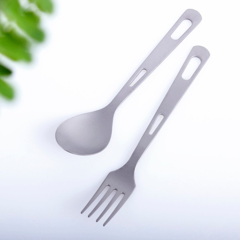 Pure nontoxic titanium tableware matte fork spoon set - ชุดเดินป่า - โลหะ สีเงิน