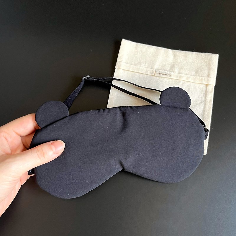 Graphene handmade eye mask plain black bear pure cotton organic cotton with storage bag adjustable length - ผ้าปิดตา - ผ้าฝ้าย/ผ้าลินิน สีดำ
