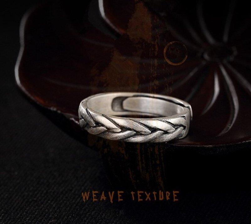 Real S 990 Fine Silver Jewelry Ethnic Handmade Weave Texture Twisted Rings Women - 戒指 - 純銀 銀色