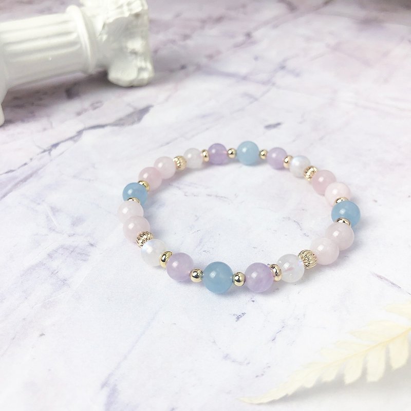 Phantasy Star // Pink Crystal Moonstone Aquamarine Amethyst Bracelet // Pisces // Wisdom Fate - Bracelets - Gemstone Pink