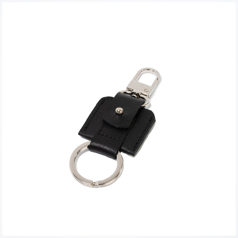 AirTag keychain with snap hook and keyring - 鑰匙圈/鑰匙包 - 真皮 咖啡色