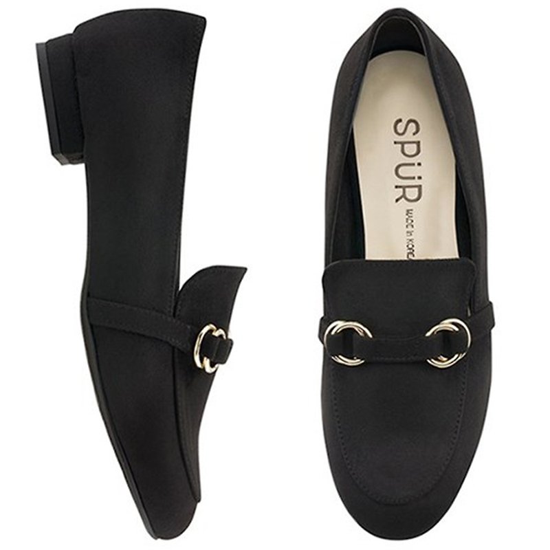 SPUR 絨面金屬環扣樂福鞋 MF7062 BLACK - 女牛津鞋/樂福鞋 - 其他材質 