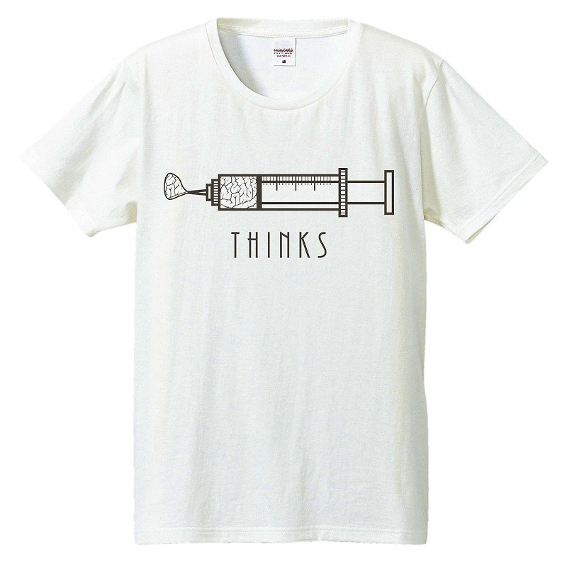 T-shirt / THINKS - เสื้อยืดผู้ชาย - ผ้าฝ้าย/ผ้าลินิน ขาว