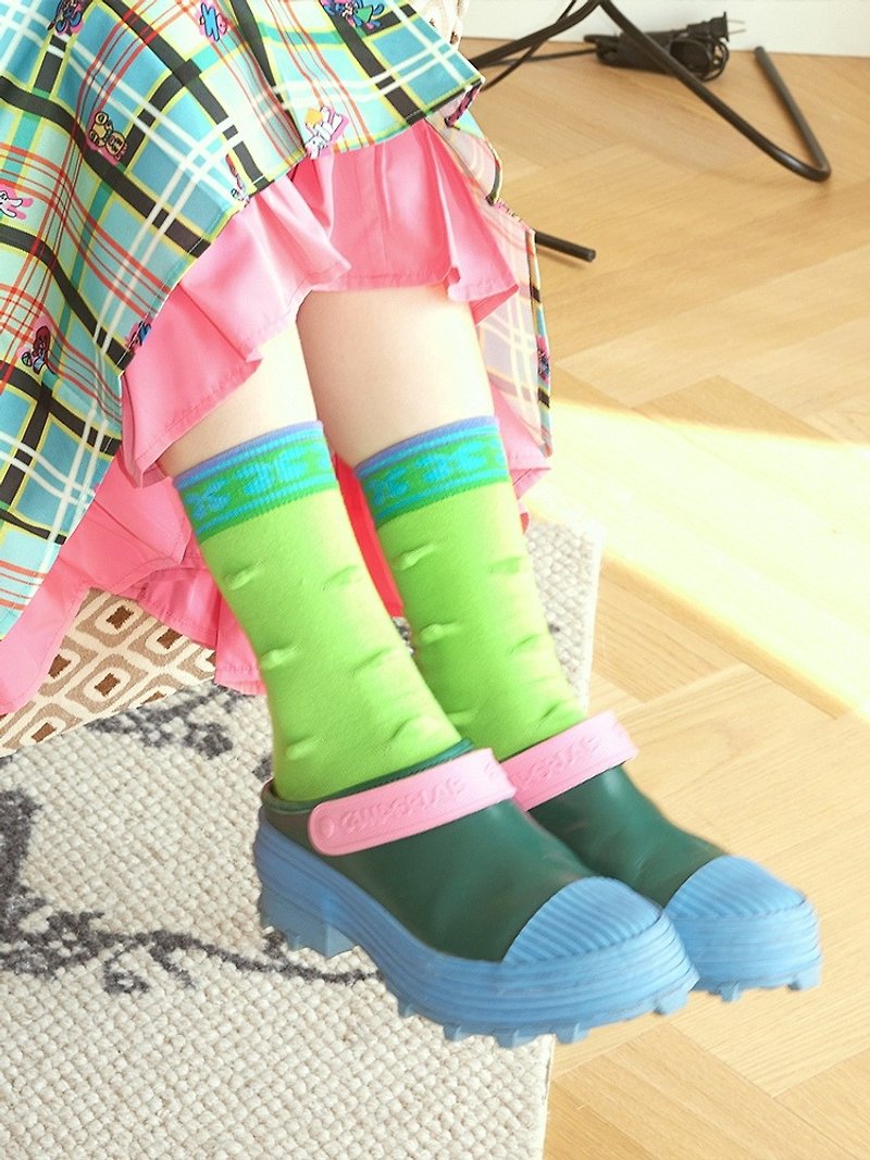 Fruit green three-dimensional pointy knitted socks short socks pure cotton - Socks - Other Materials Multicolor