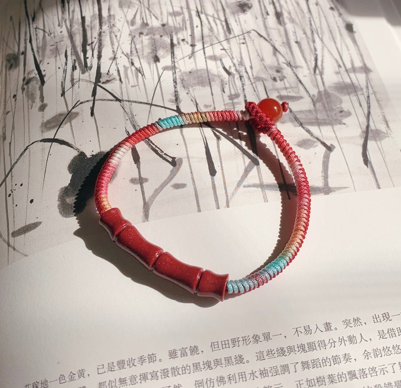 手作 初荷映。天然硃砂紫金砂竹節復古編織彩色繩手鏈 新年本命 - 手鍊/手環 - 其他材質 多色