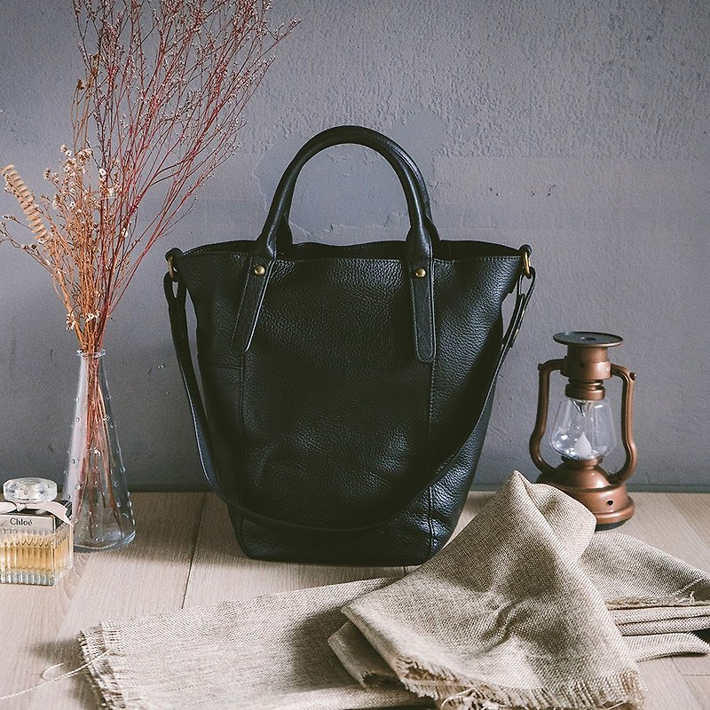Random leather tote bag 22248 black - Messenger Bags & Sling Bags - Genuine Leather Black