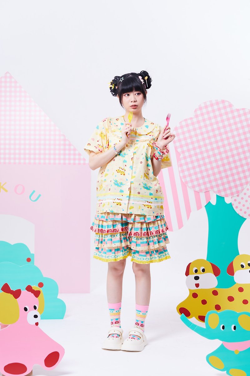 オリジナルケーキサンドプリントケーキスカート 袴 ウエストゴム - ショートパンツ レディース - コットン・麻 多色