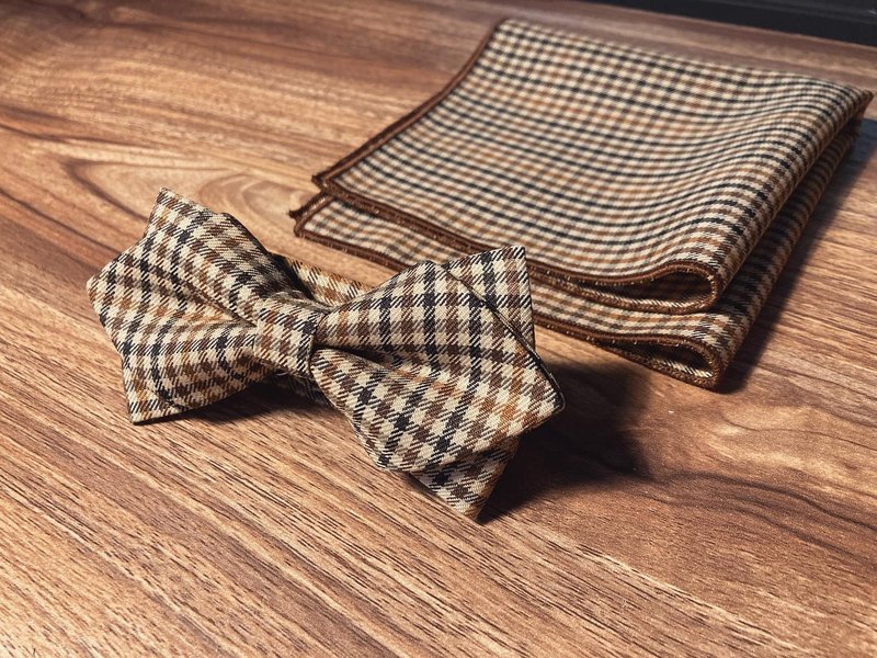 Classic coffee plaid Premium series bow tie Bow ties - เนคไท/ที่หนีบเนคไท - ขนแกะ สีนำ้ตาล