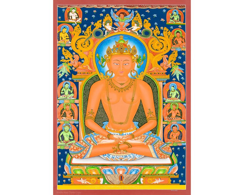 阿彌陀佛唐卡 – 無限光明與慈悲的化身 - 壁貼/牆壁裝飾 - 其他材質 多色