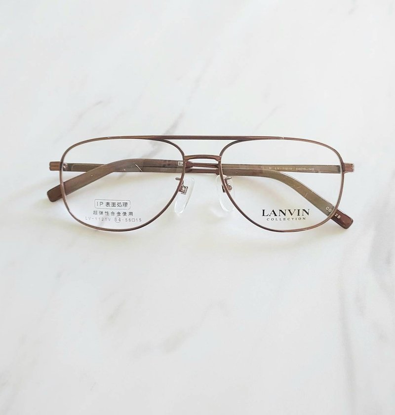 French Lavin bronze mirror metal inlaid with gold rim logo super elastic metal frame aviator glasses - กรอบแว่นตา - โลหะ 